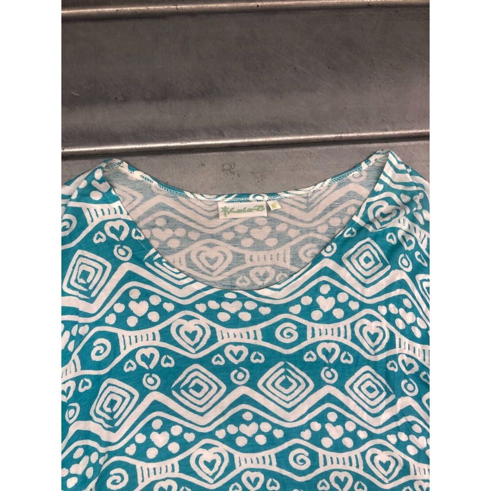 Lulu B Blouse‎ Top Womens XL Blue White Geometric 3/4 Sleeve Lightweight Beach - Picture 4 of 10